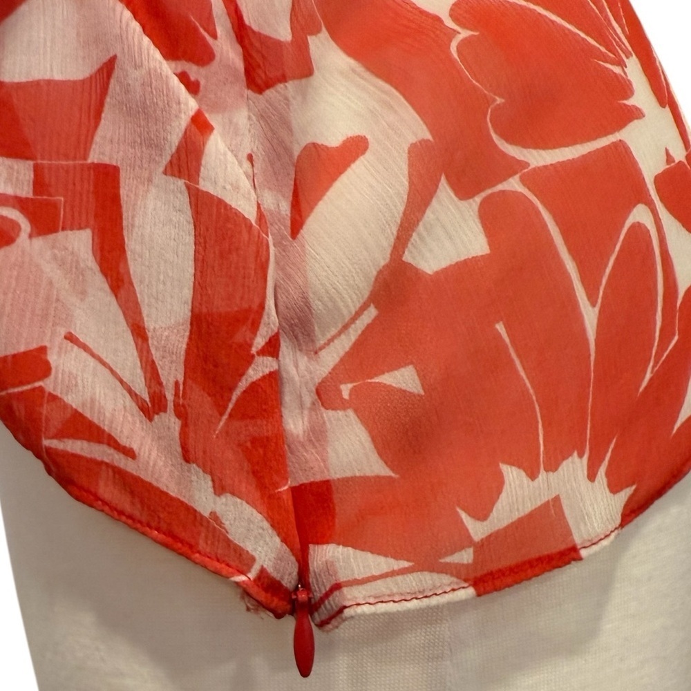 Yigal Azrouel Silk Chiffon Floral Empire Waist Blouse Red White Size 10 - Picture 5 of 10